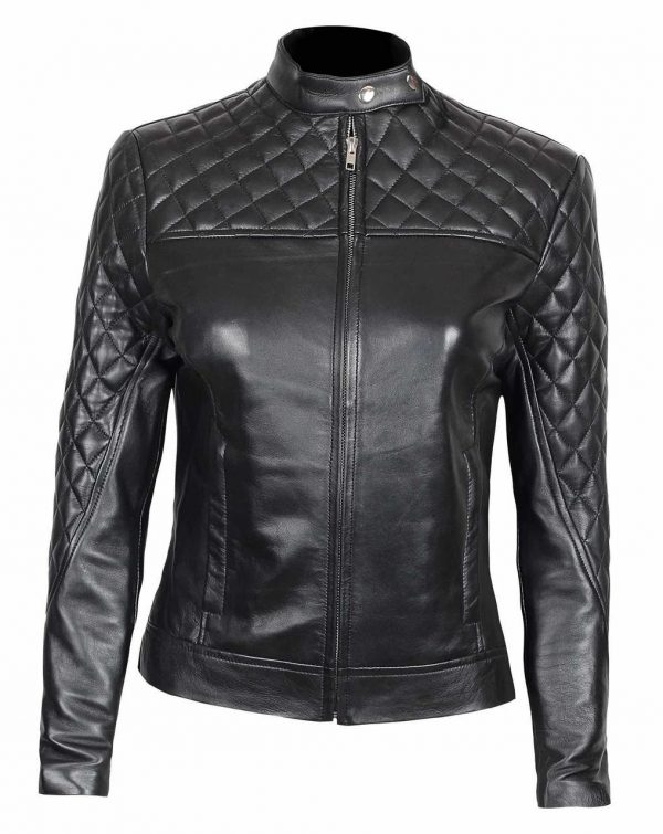 Slim Fit Quilted Leather Jacket For Women