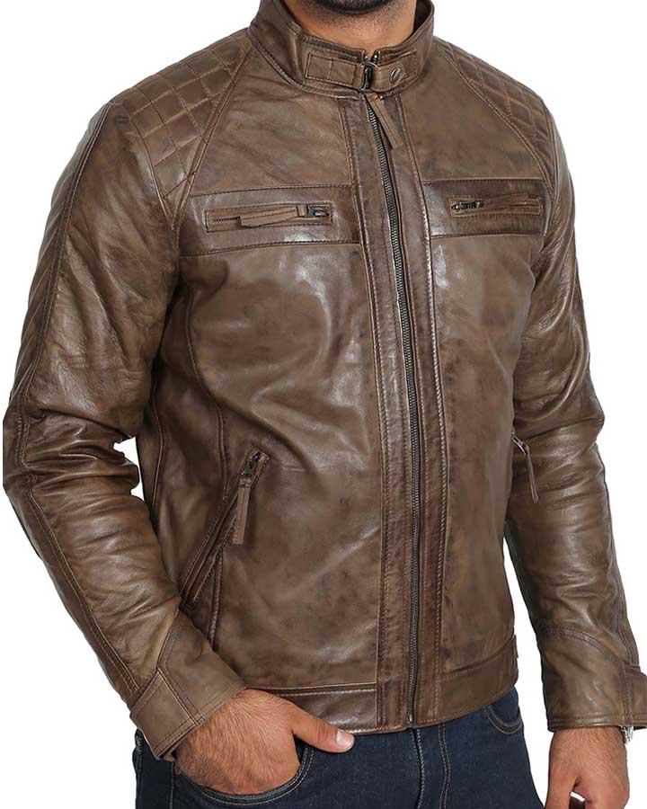 Vintage Distressed Brown Mens Leather Jacket - CelebsCostumes