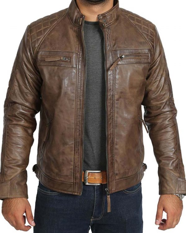 Vintage Distressed Brown Mens Leather Jacket - Celebs Costumes