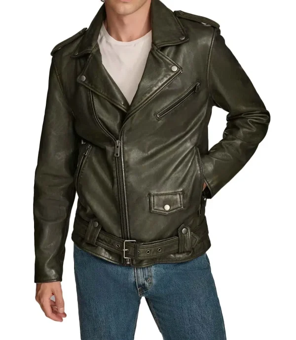 Black Belted Leather Jacket Men