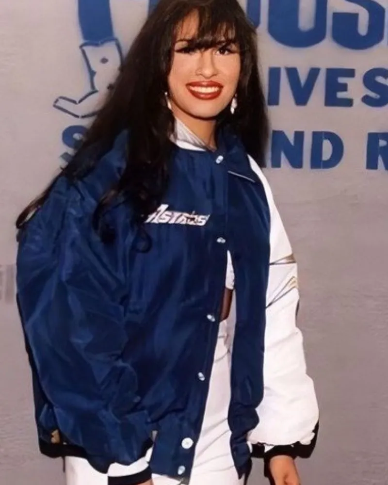 American Singer Selena Quintanilla Blue White Bomber Jacket