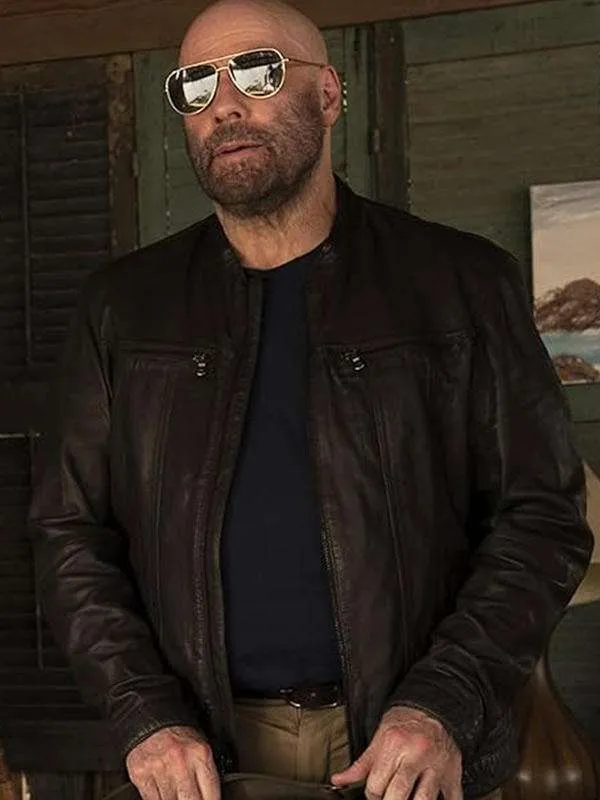 John Travolta Cash Out 2024 Black Leather Jacket