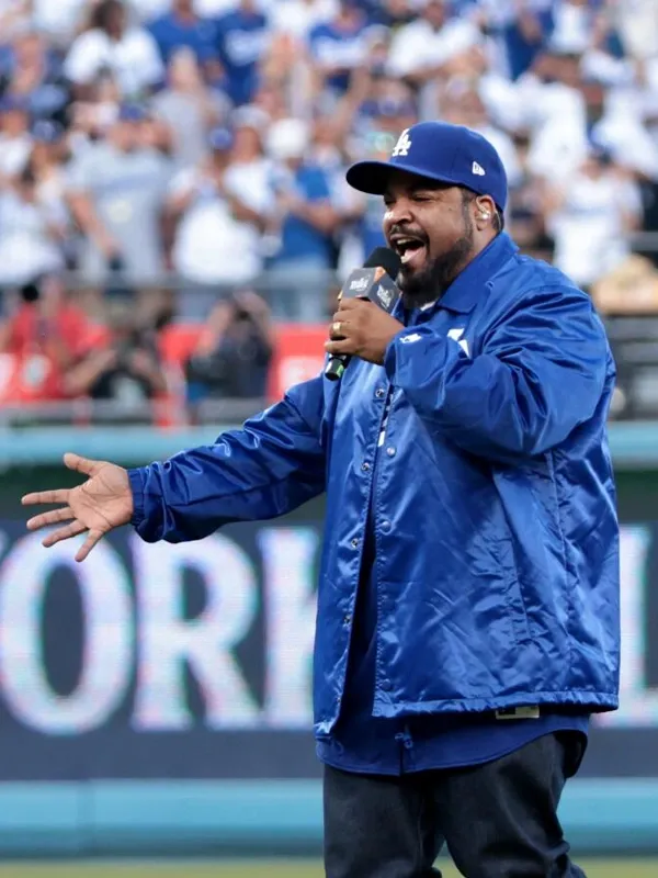 Recreated – Ice Cube Los Angeles Dodgers Satin Blue Starter Coach Jacket