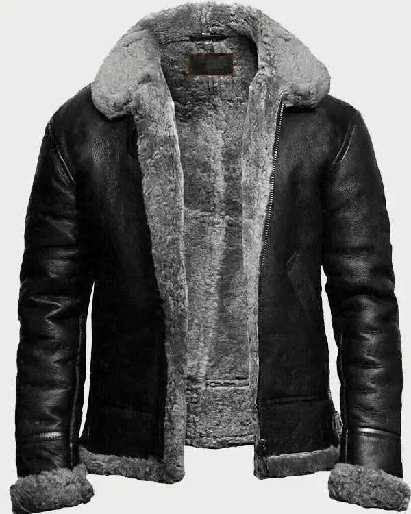 B3 BOMBER BLACK FUR PILOT LEATHER JACKET