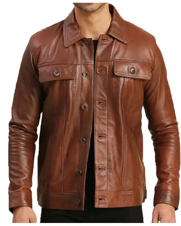 Brown Leather Trucker Jacket