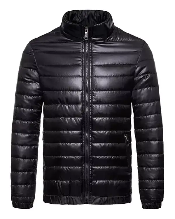 Classic Mens Puffer Leather Jacket