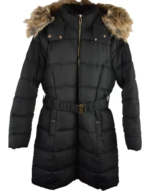 New Look Womans Padded Puffer Belted Hooded Jacket