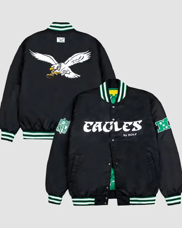 PHILADELPHIA EAGLES GOLF WANG SATIN FULL-SNAP BOMBER JACKET