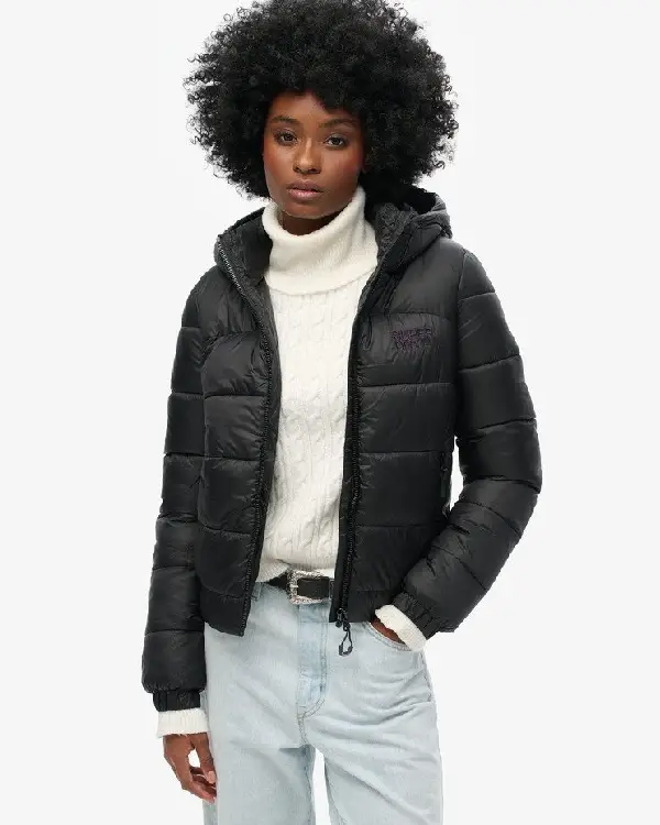 Sports Puffer Bomber Black Jacket