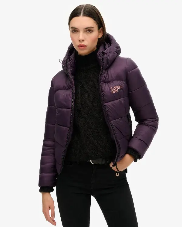 Sports Puffer Bomber Purple Jacket