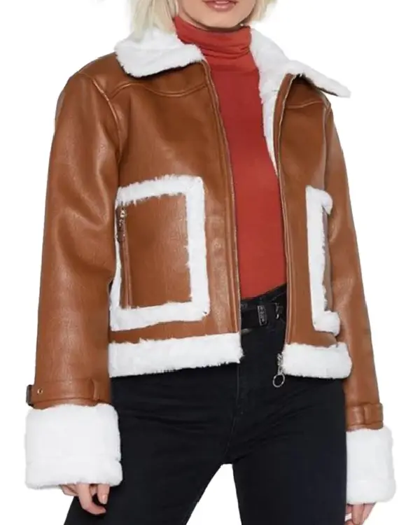 Womens Cropped Aviator Leather Jacket